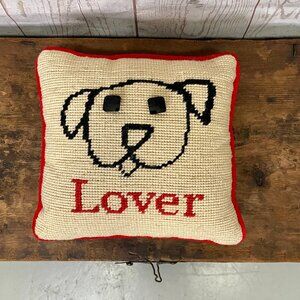 Vintage Needlepoint "Dog Lover" Pillow